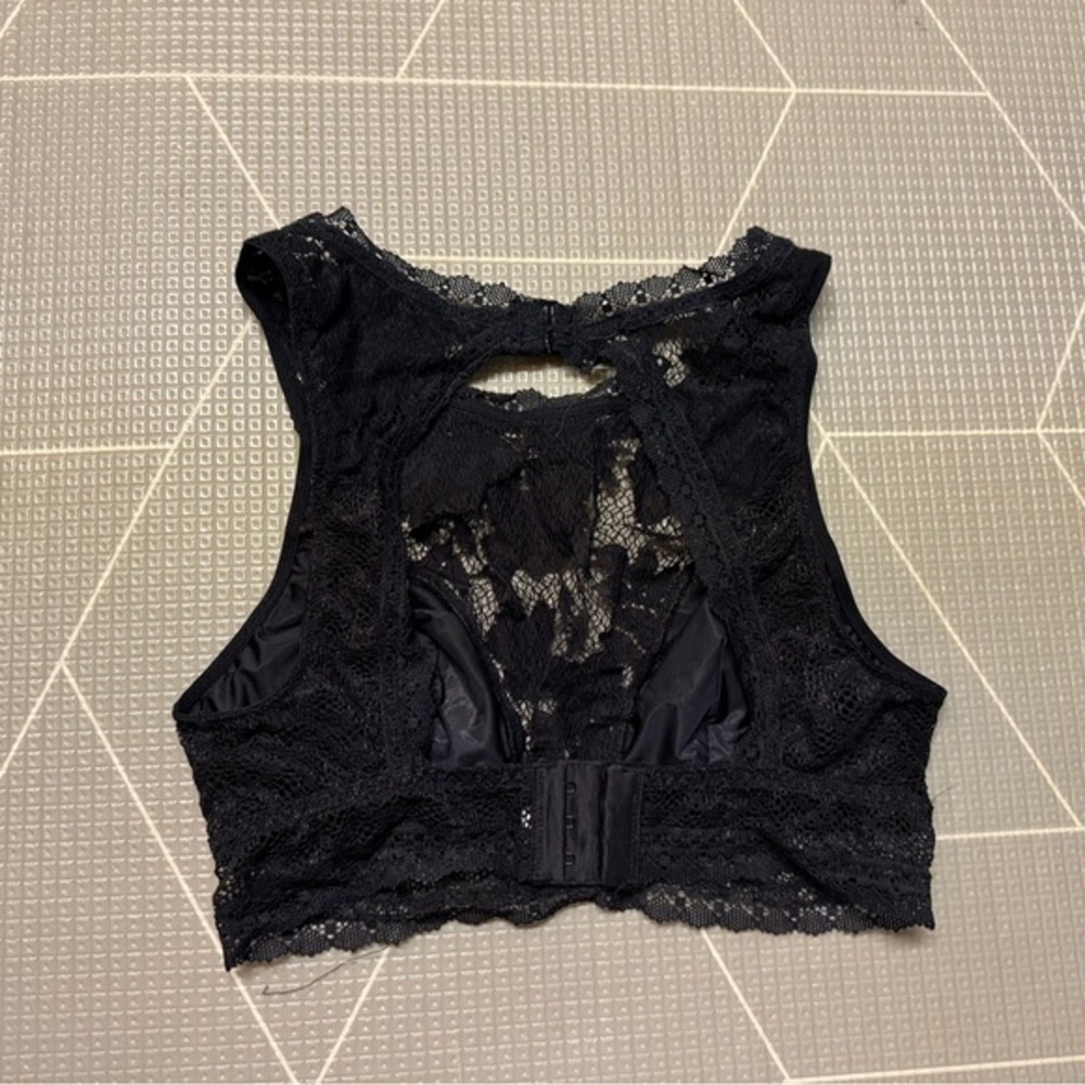 Black Lace Crop Top | Floral Bustier Bralette Adjustable Straps XS